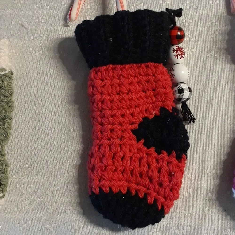 6 pc.hand‎ crocheted sock ornaments